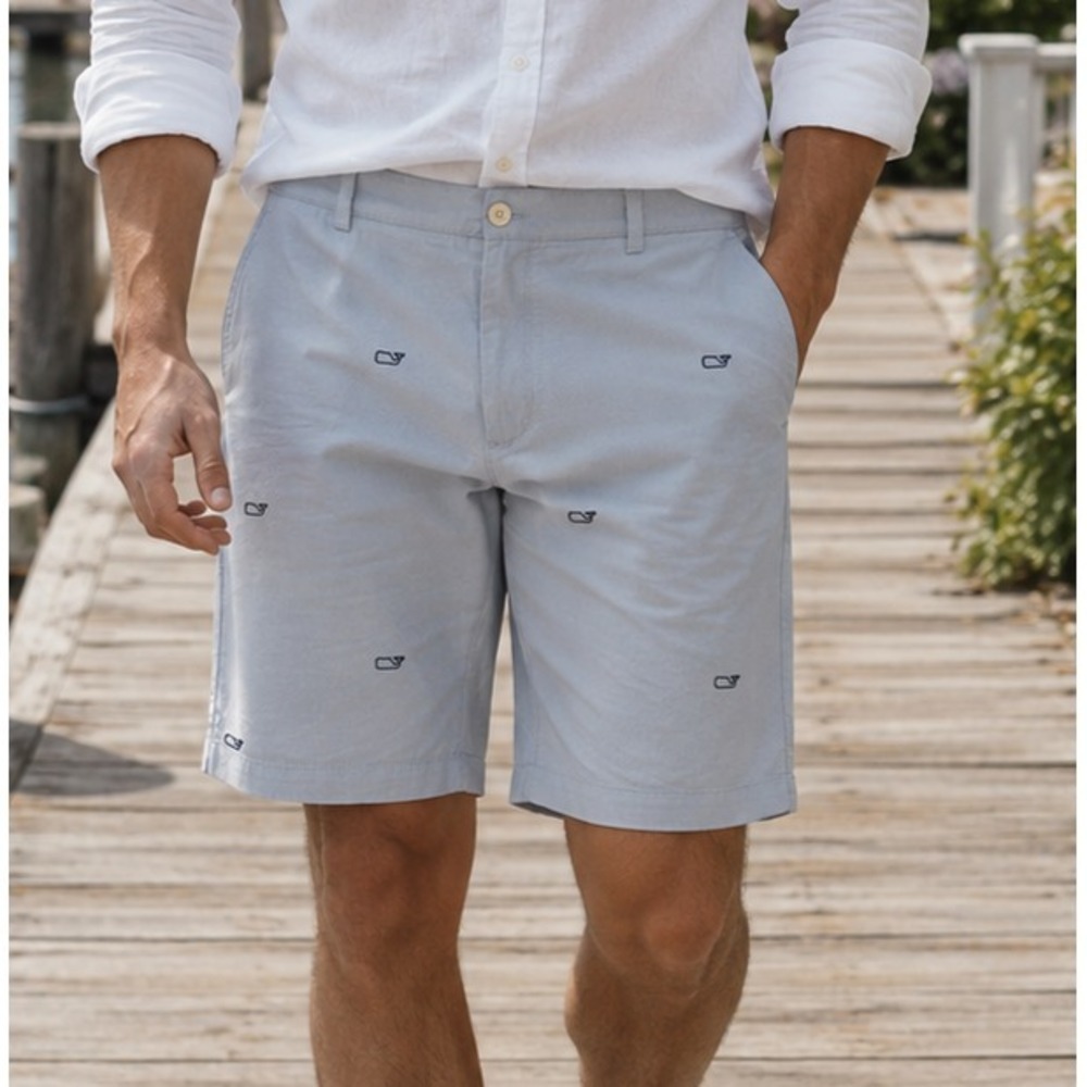 NWT Vineyard Vines Men Embroidered Breaker Shorts 38 Gray Preppy Coastal Resort